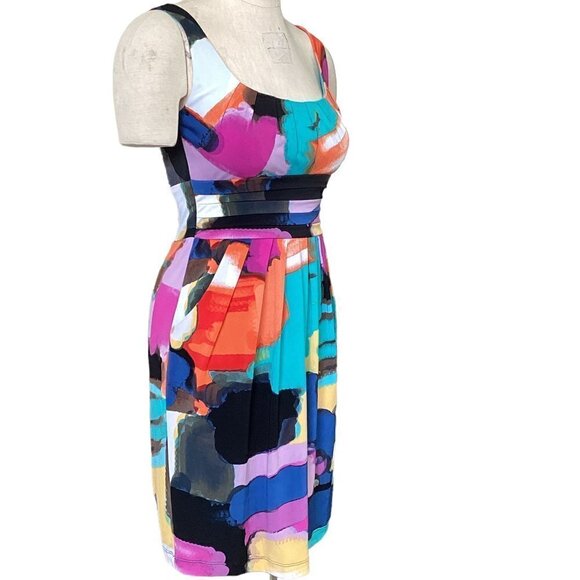 Bisou Bisou Sleeveless Sheath Dress Sz 4 Abstract Watercolor Print Pockets 217J - Picture 4 of 9